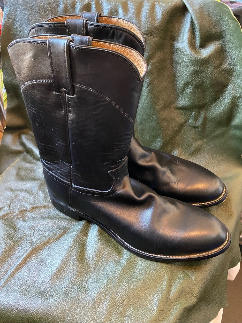 Justin Boots Black Leather Western Pull-On Cowboy Boots